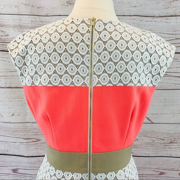 Sandra Darren neon coral white beige lace sheath - Picture 8 of 14